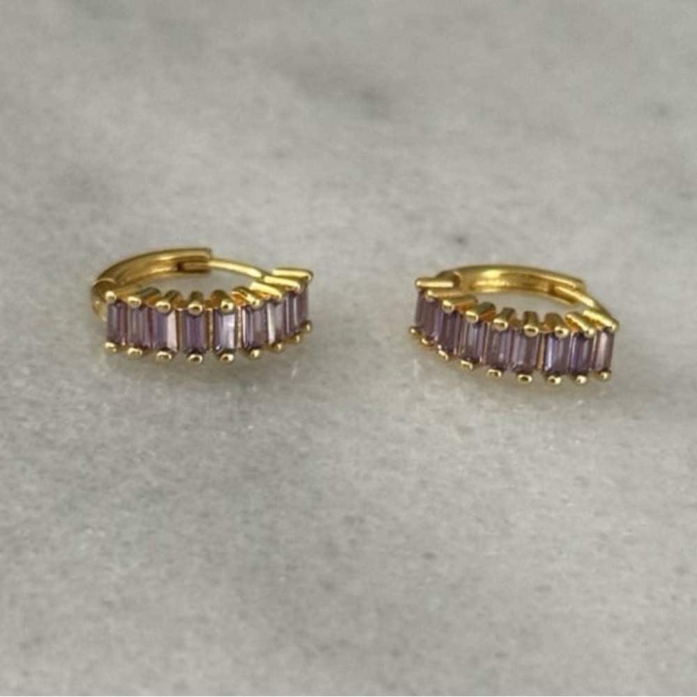 Gold Purple Thick Huggie Hoop Princess Earrings